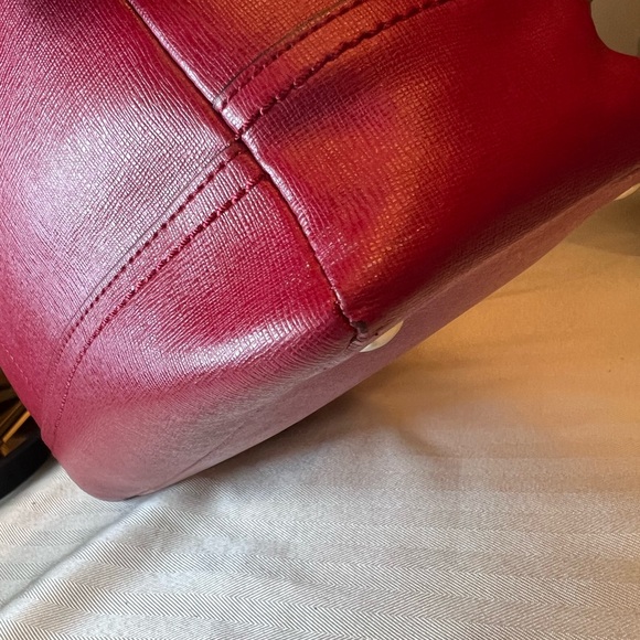 COACH Red Saffiano Leather Satchel Handbag - Picture 11 of 13